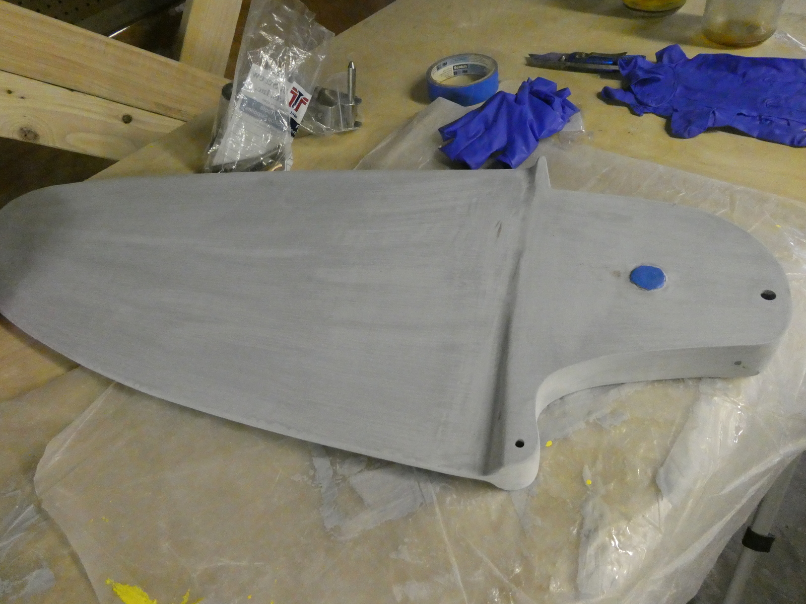 Rudder primed, sanded, and ready for paint